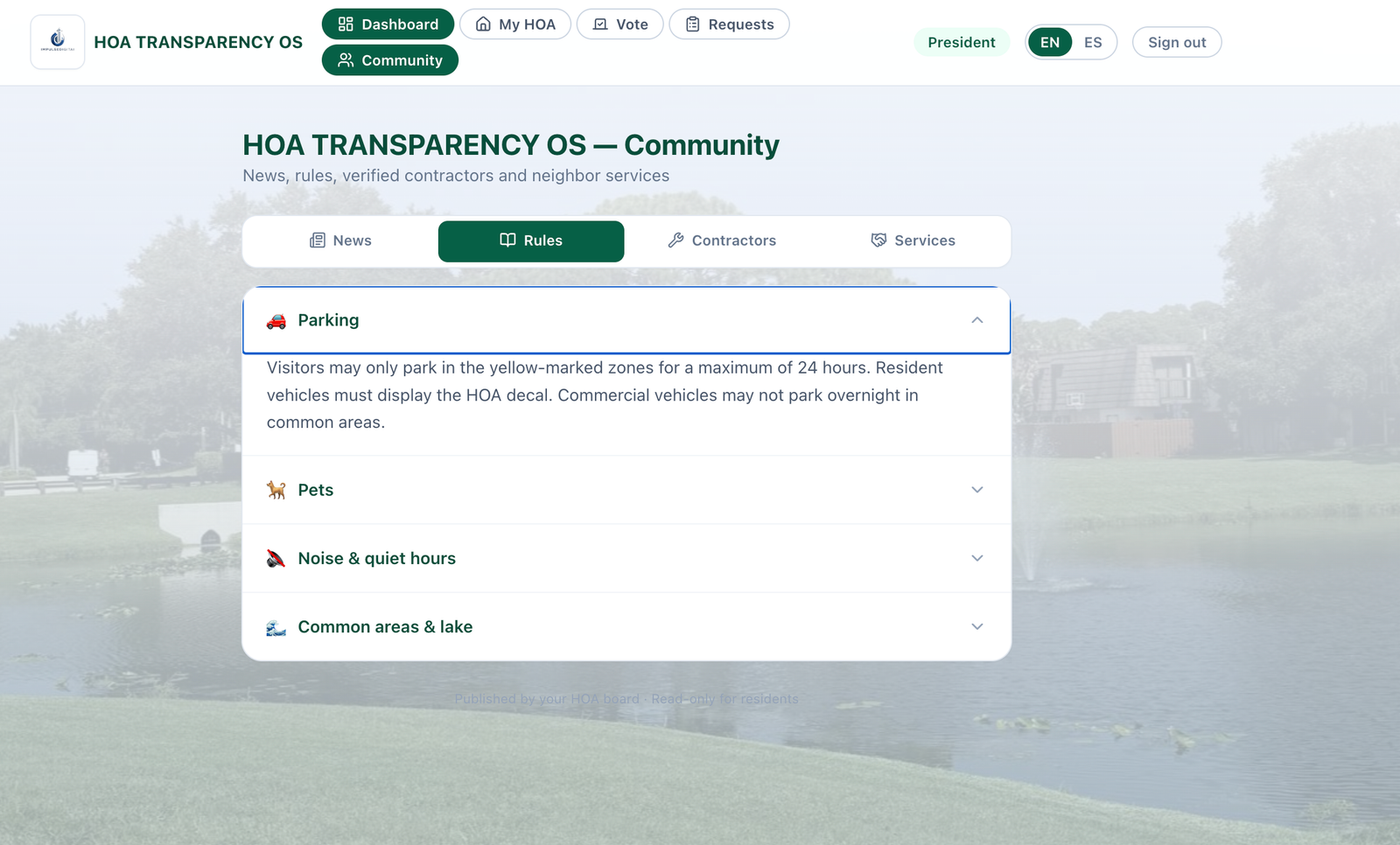 HOA Transparency OS — community rules